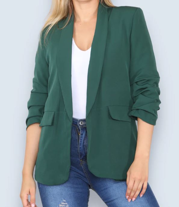 Oversized Rouched Sleeve Blazer in Colours - jqwholesale.com