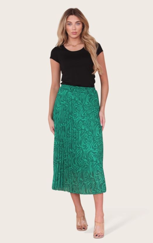 Zeena Print Pleated Midi Skirt - jqwholesale.com