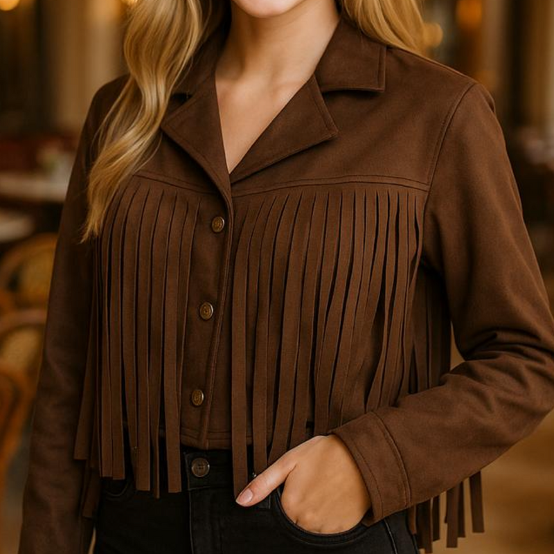 Tassled suedette button jacket JQ Wholesale wholesale women clothing UK