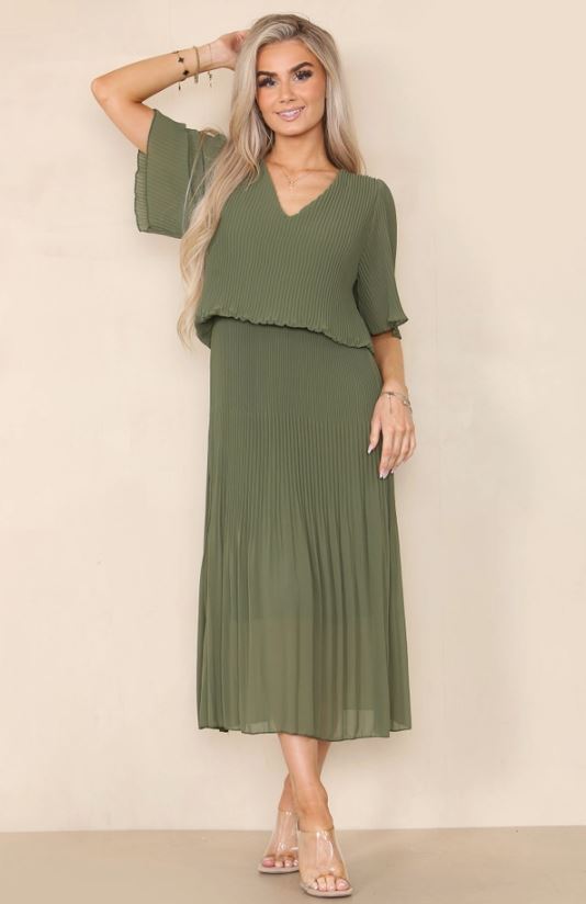 Plain Plissee Pleated Layered Maxi Dress - jqwholesale.com