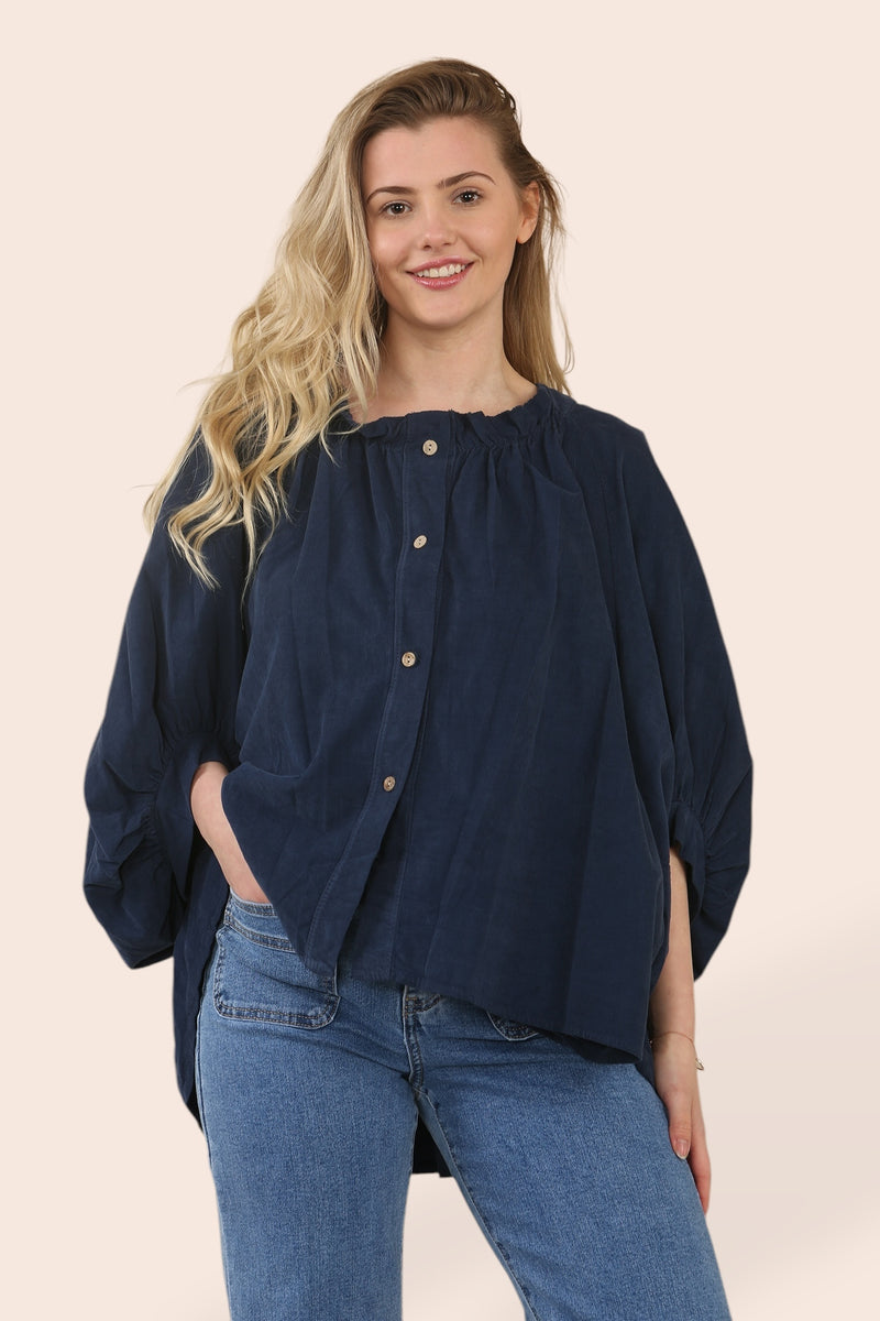 Cotton Ribbed Button Blouse - jqwholesale.com