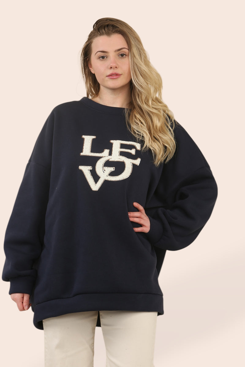 LOVE Oversized Cotton Sweatshirt Top - jqwholesale.com