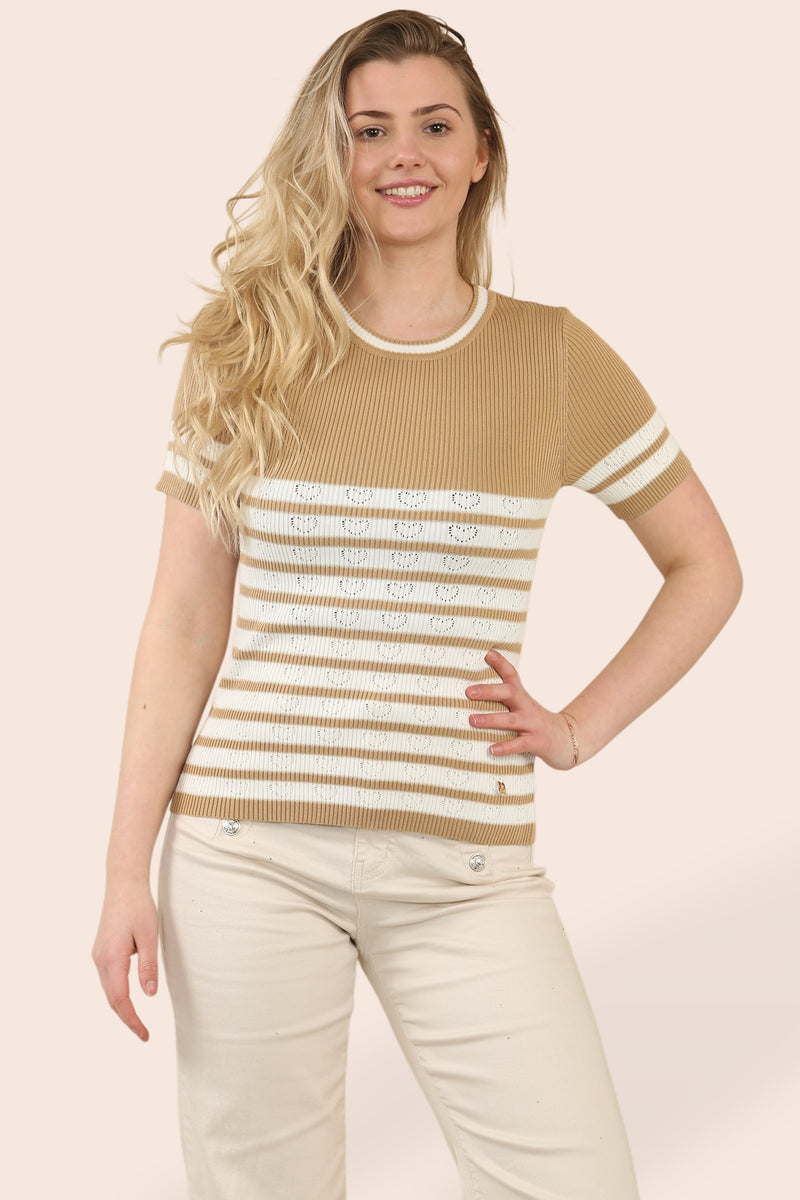 Ribbed Knit Striped Top - jqwholesale.com