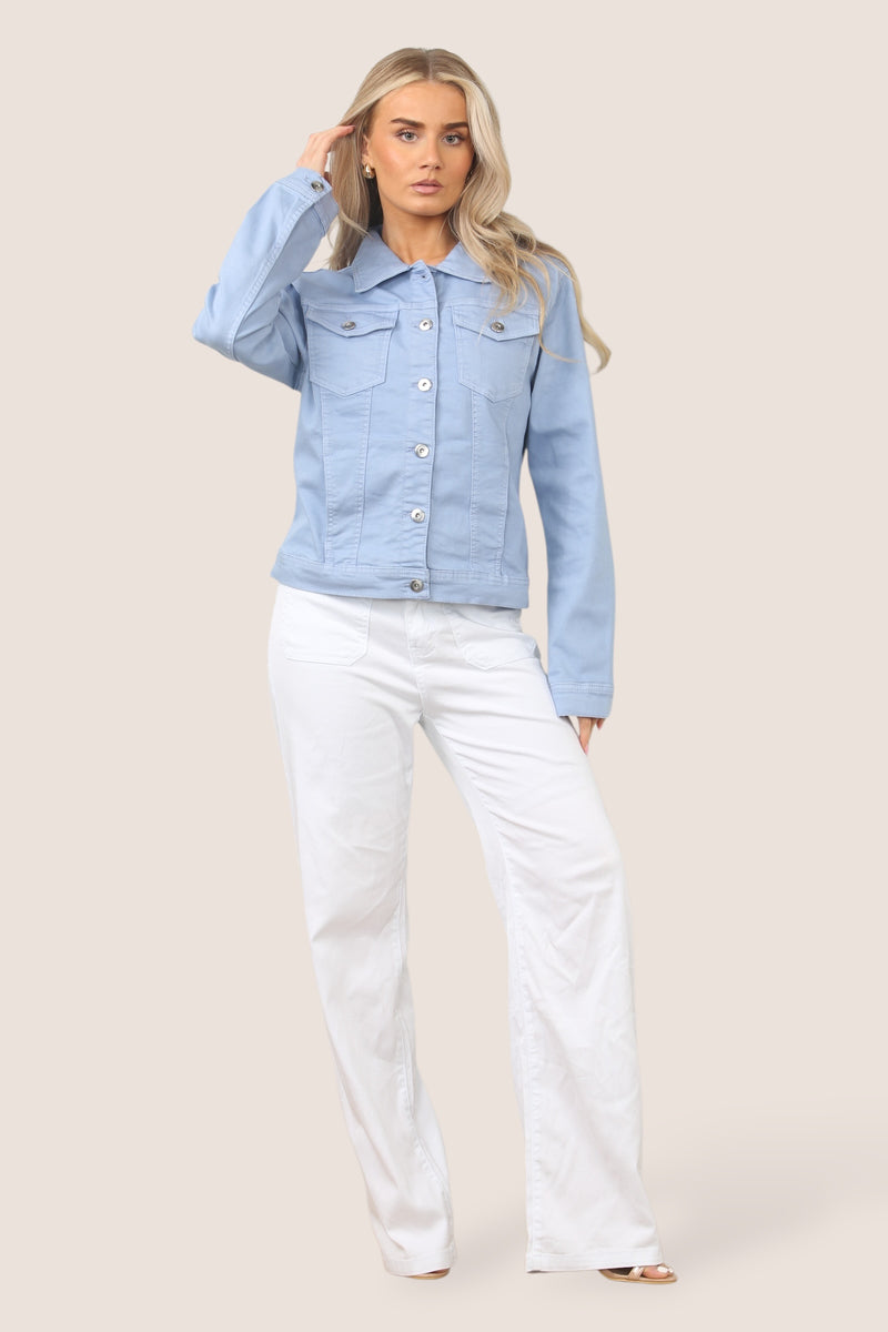 (7P.PACK) Sky Blue Washed Denim Cotton Stretch Jacket - jqwholesale.com