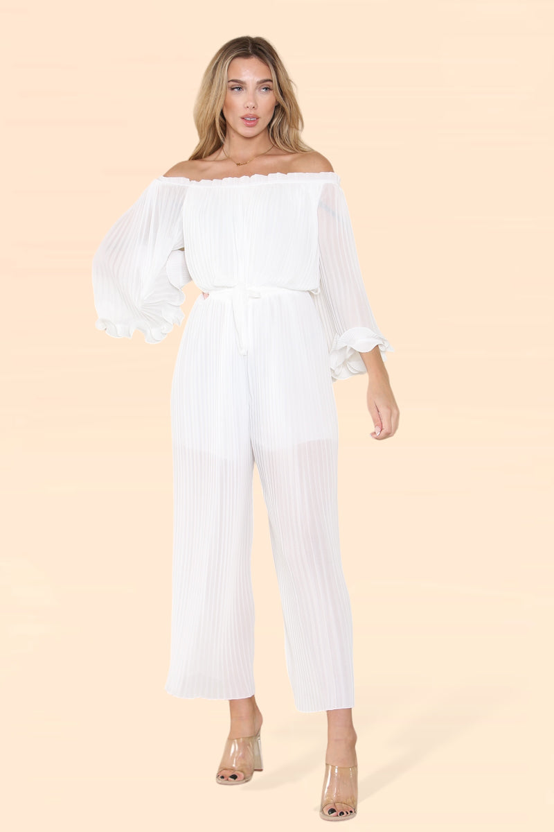 Sofia Bardot Pleated Frill Jumpsuit - jqwholesale.com
