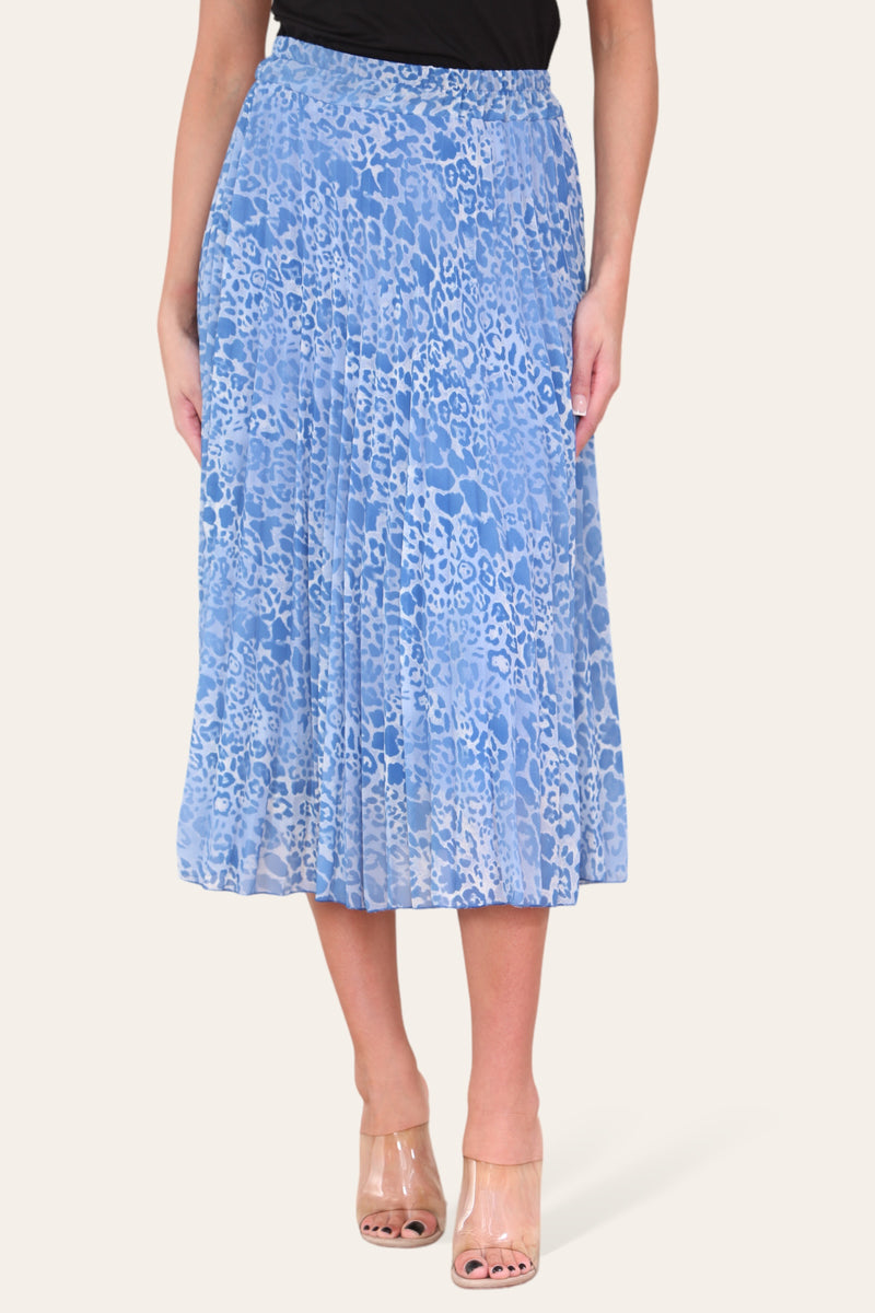 Two Tone Animal Print Pleated Midi Skirt - jqwholesale.com