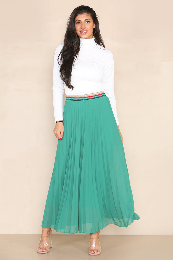 Pleated MAXI Skirt with Rainbow Elasticated Waistband - jqwholesale.com
