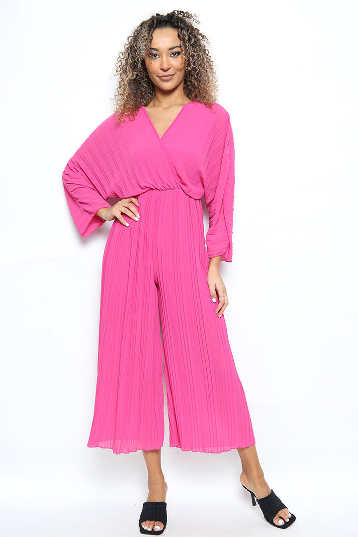 Crossover Pleated Wide Leg Jumpsuit - jqwholesale.com