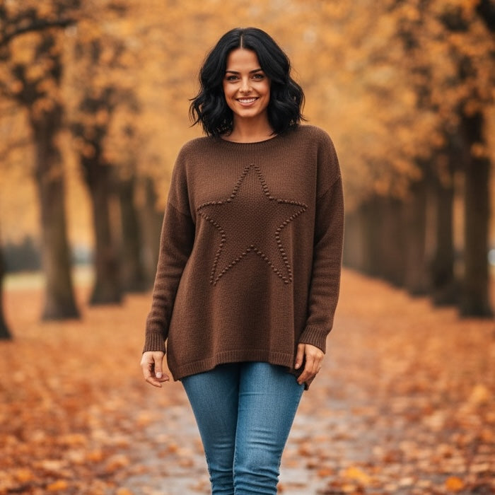 Sasha Star Alpaca Soft Touch Crew Knit Jumper - jqwholesale.com