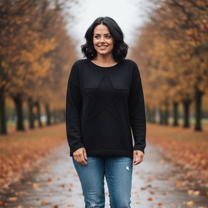 Sasha Star Alpaca Soft Touch Crew Knit Jumper - jqwholesale.com