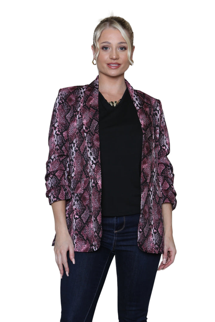 (6P.PACK) Oversized Reptile Print Rouched Sleeve Blazer - jqwholesale.com