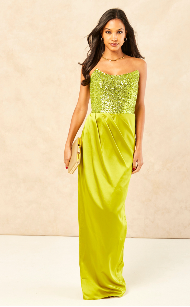 Strapless Sequin Satin Maxi Dress - jqwholesale.com