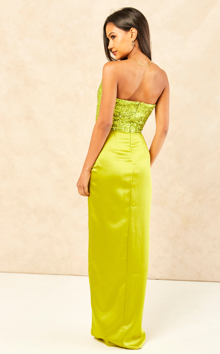 Strapless Sequin Satin Maxi Dress - jqwholesale.com