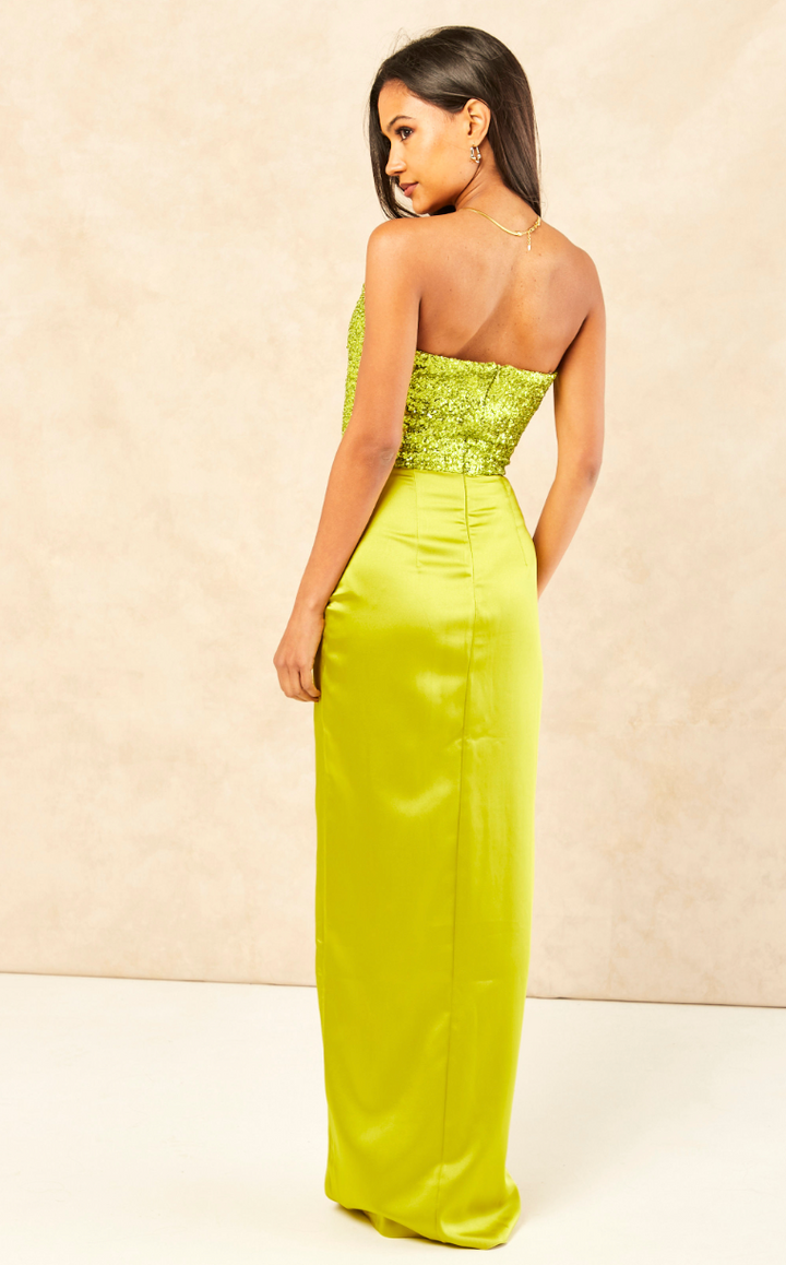 Strapless Sequin Satin Maxi Dress - jqwholesale.com