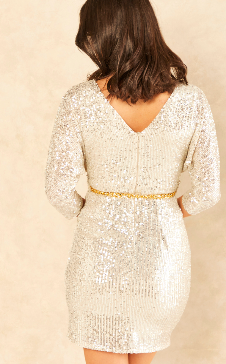 Sequin Gold Mini Dress with Chain - jqwholesale.com