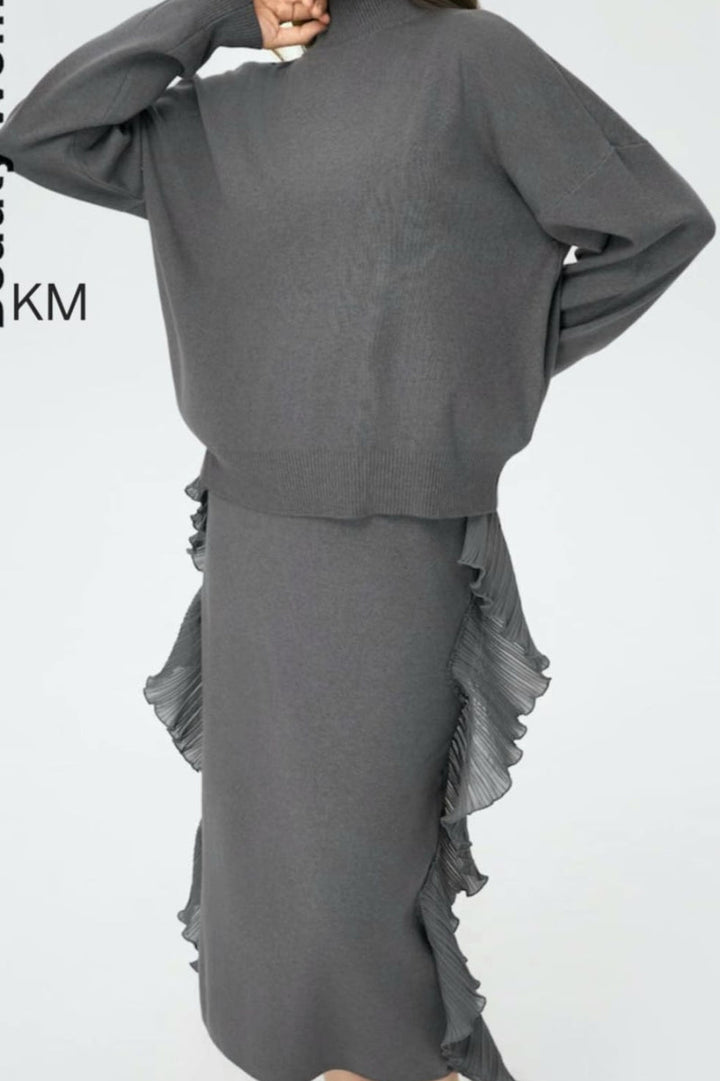 Knitted Co-ord Two Piece Set with Frilled Edge (2p.pack) - jqwholesale.com