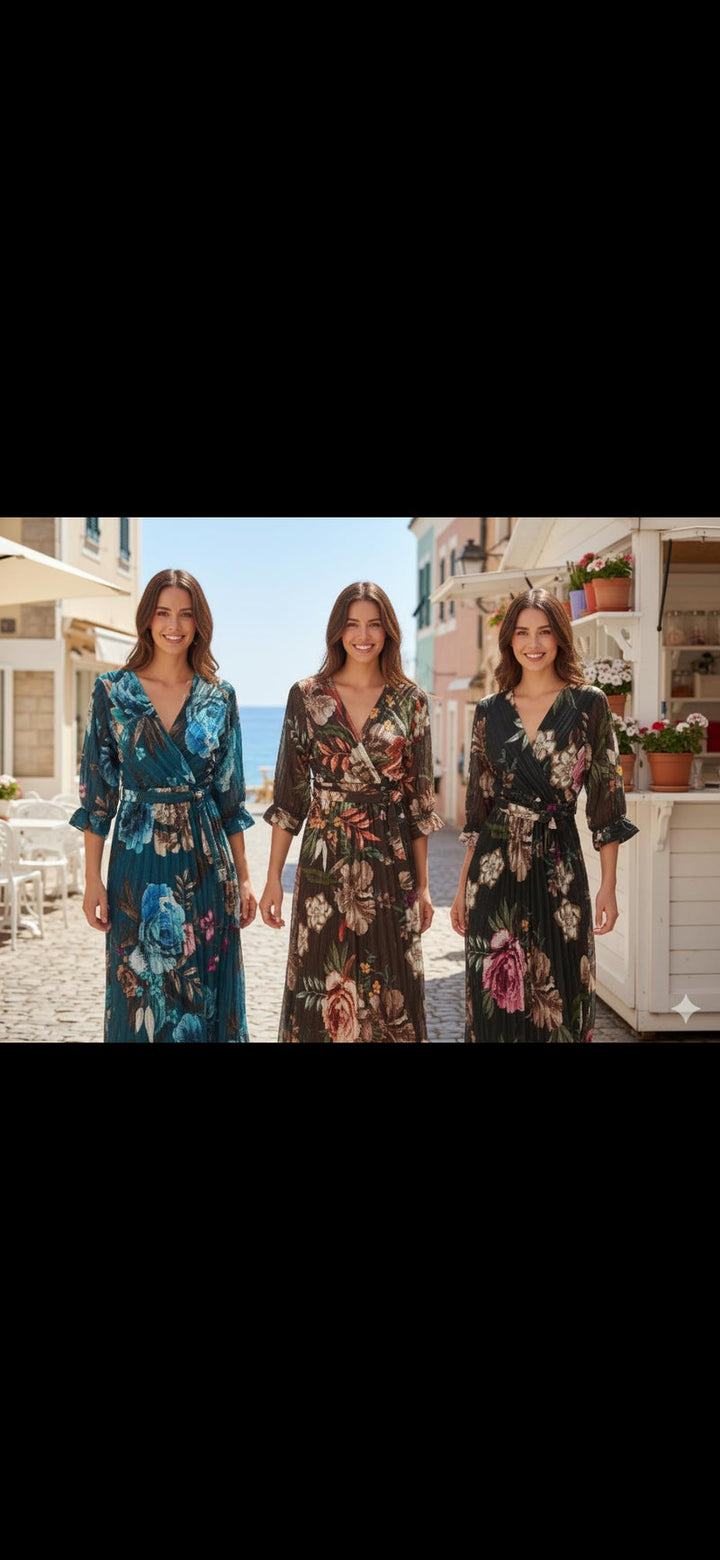 Pandora Floral Crossover Belted Dress - jqwholesale.com