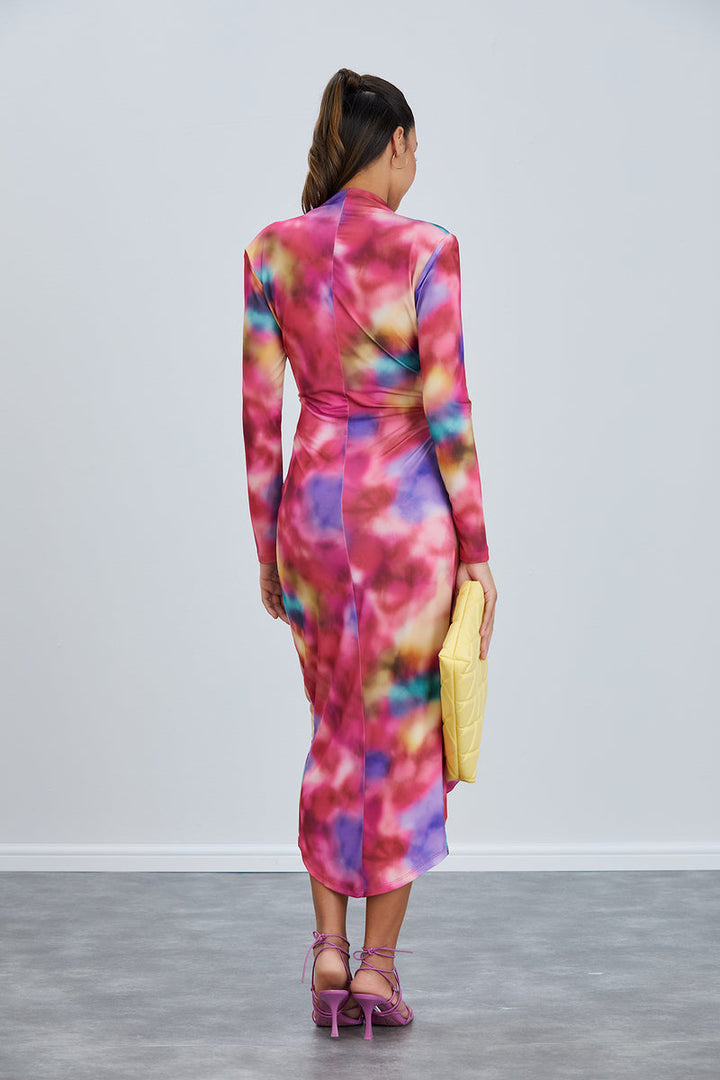 Forever Long Sleeve Wrap Midi Dress in Catch Pink - jqwholesale.com