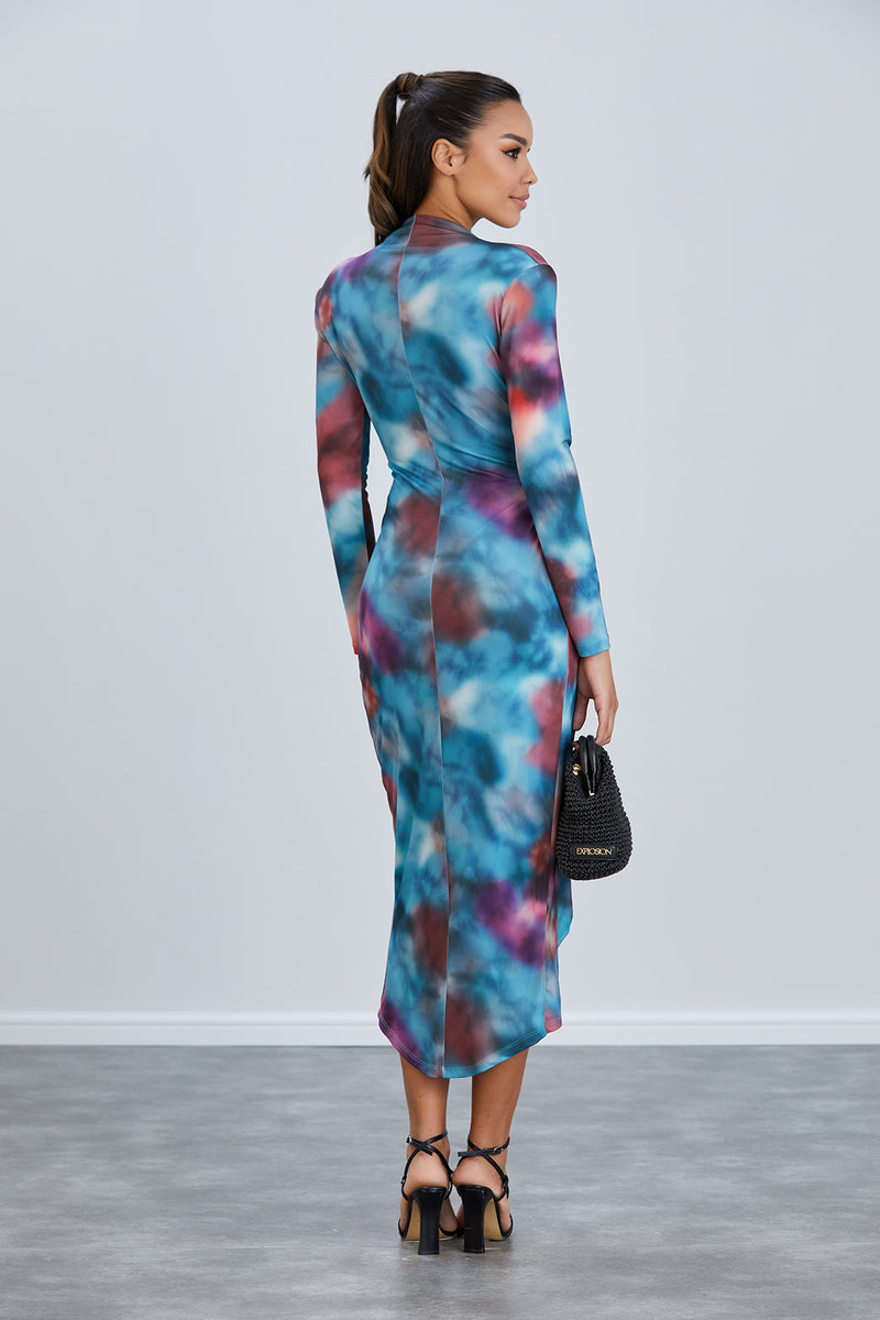 Forever Long Sleeve Wrap Midi Dress - jqwholesale.com