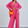 Pleated Oversize Shirt and Wide Leg Trousers Co Ord Set in Fuchsia