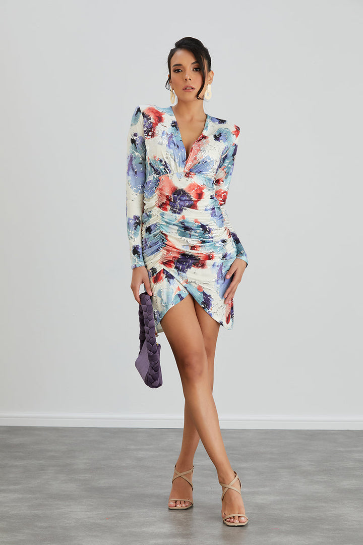 Silk Blue Long Sleeve Mini Dress - jqwholesale.com