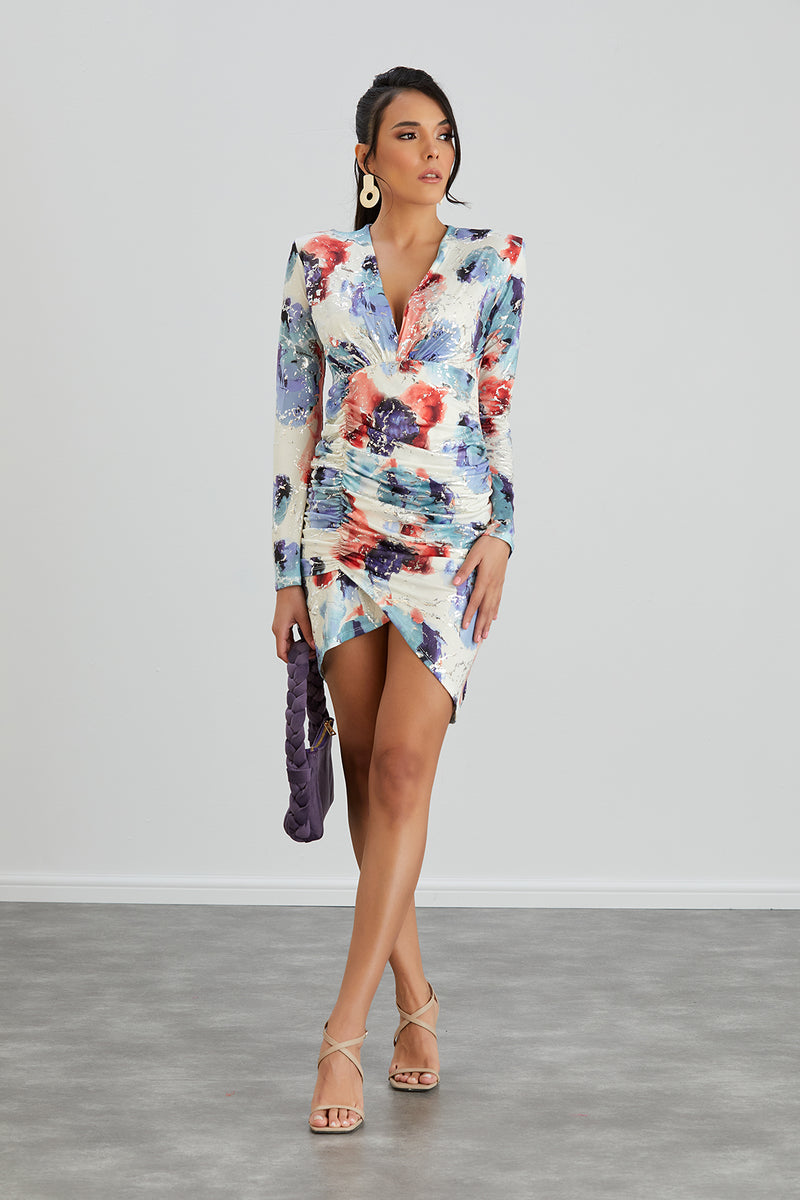 Silk Blue Long Sleeve Mini Dress - jqwholesale.com