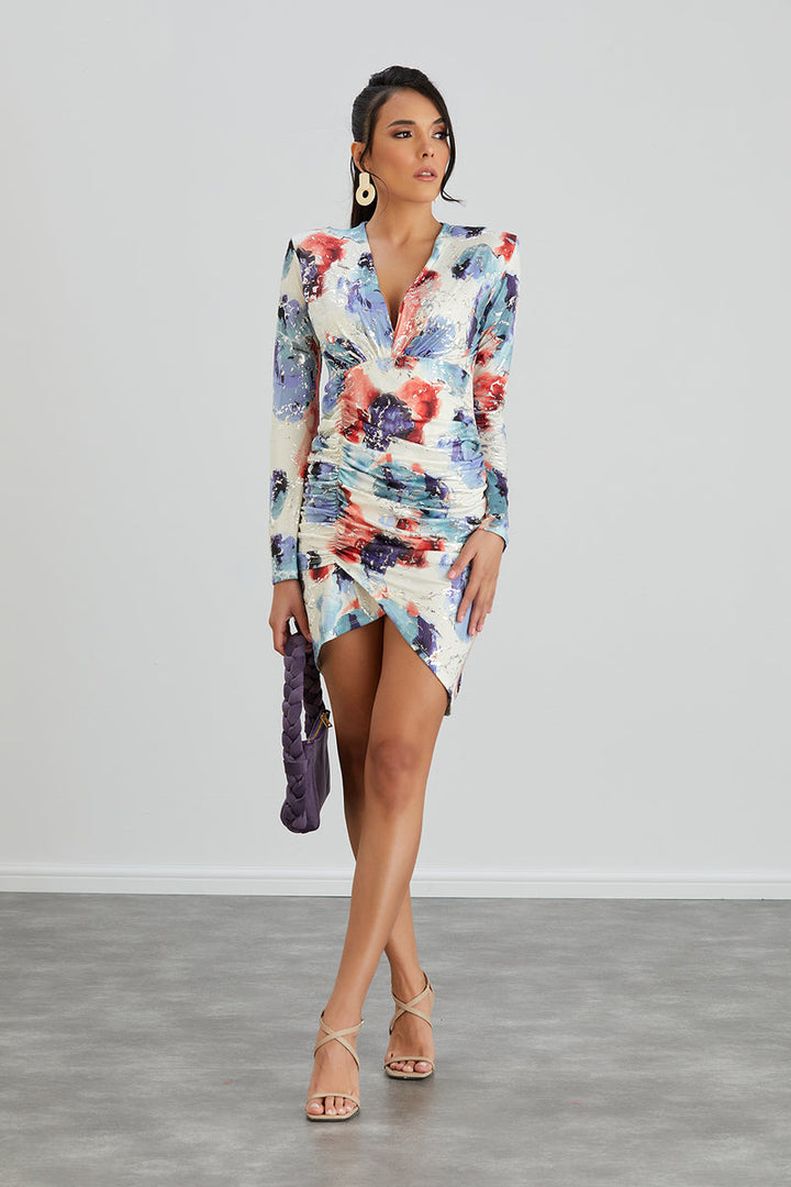 Silk Blue Long Sleeve Mini Dress