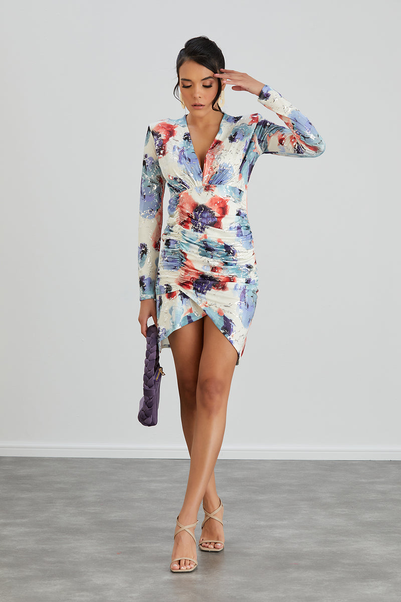 Silk Blue Long Sleeve Mini Dress - jqwholesale.com