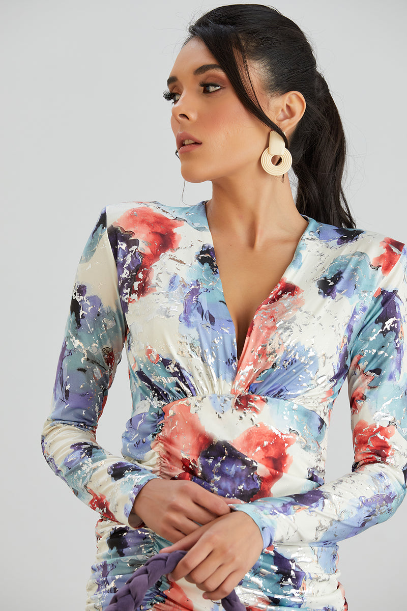 Silk Blue Long Sleeve Mini Dress - jqwholesale.com