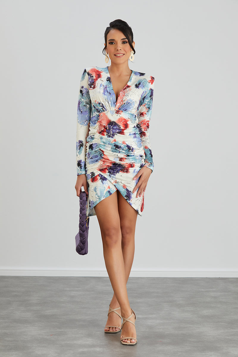 Silk Blue Long Sleeve Mini Dress - jqwholesale.com