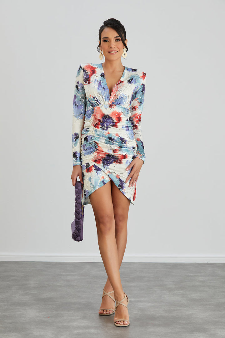 Silk Blue Long Sleeve Mini Dress - jqwholesale.com