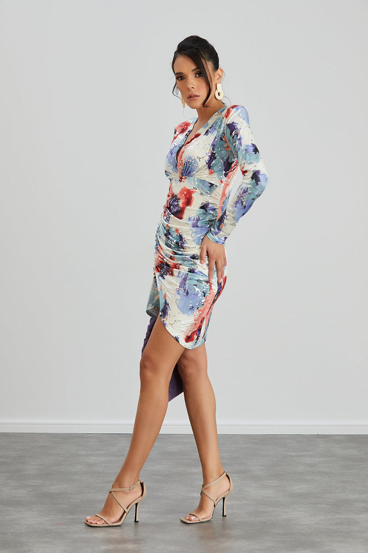 Silk Blue Long Sleeve Mini Dress - jqwholesale.com