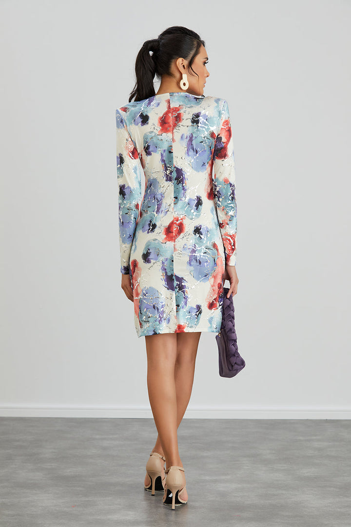 Silk Blue Long Sleeve Mini Dress - jqwholesale.com