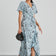 Wrap Midi Frill Skirt Dress in Blue Leopard print