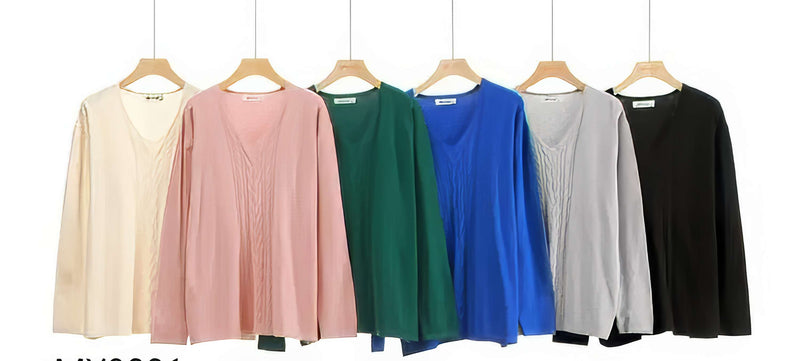 (12P. PACK) V Cable Front Soft Fine Knit Jumper - jqwholesale.com