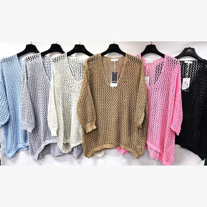 V Neck Crochet Knit - jqwholesale.com