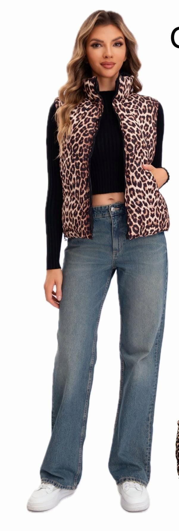 (4p.pack) Leopard Print Reversible Gilet - jqwholesale.com