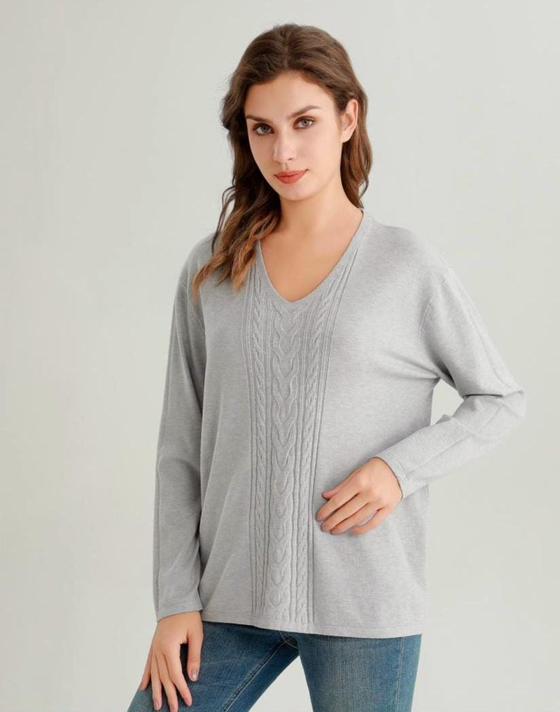 (12P. PACK) V Cable Front Soft Fine Knit Jumper - jqwholesale.com