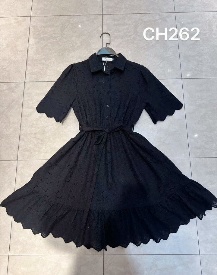 Black Dg Collar Crochet Midi Dress (3P.PACK)