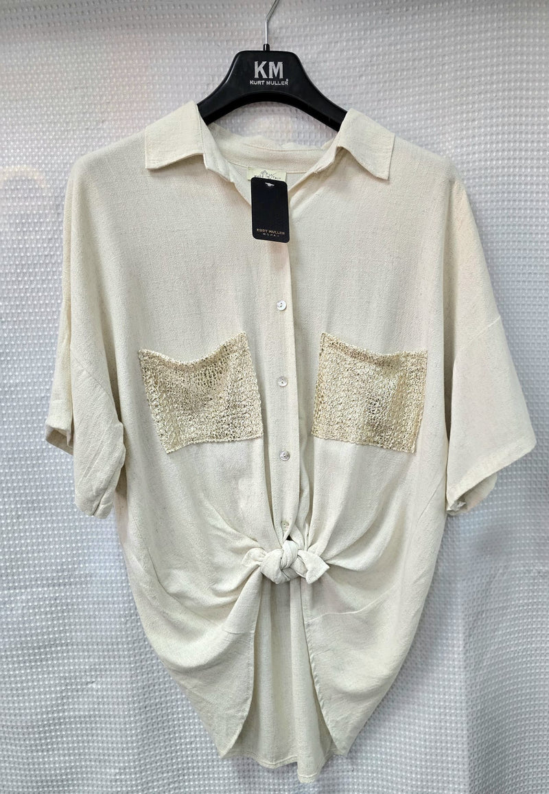 Linen Cotton Gold Trim Detail Shirt