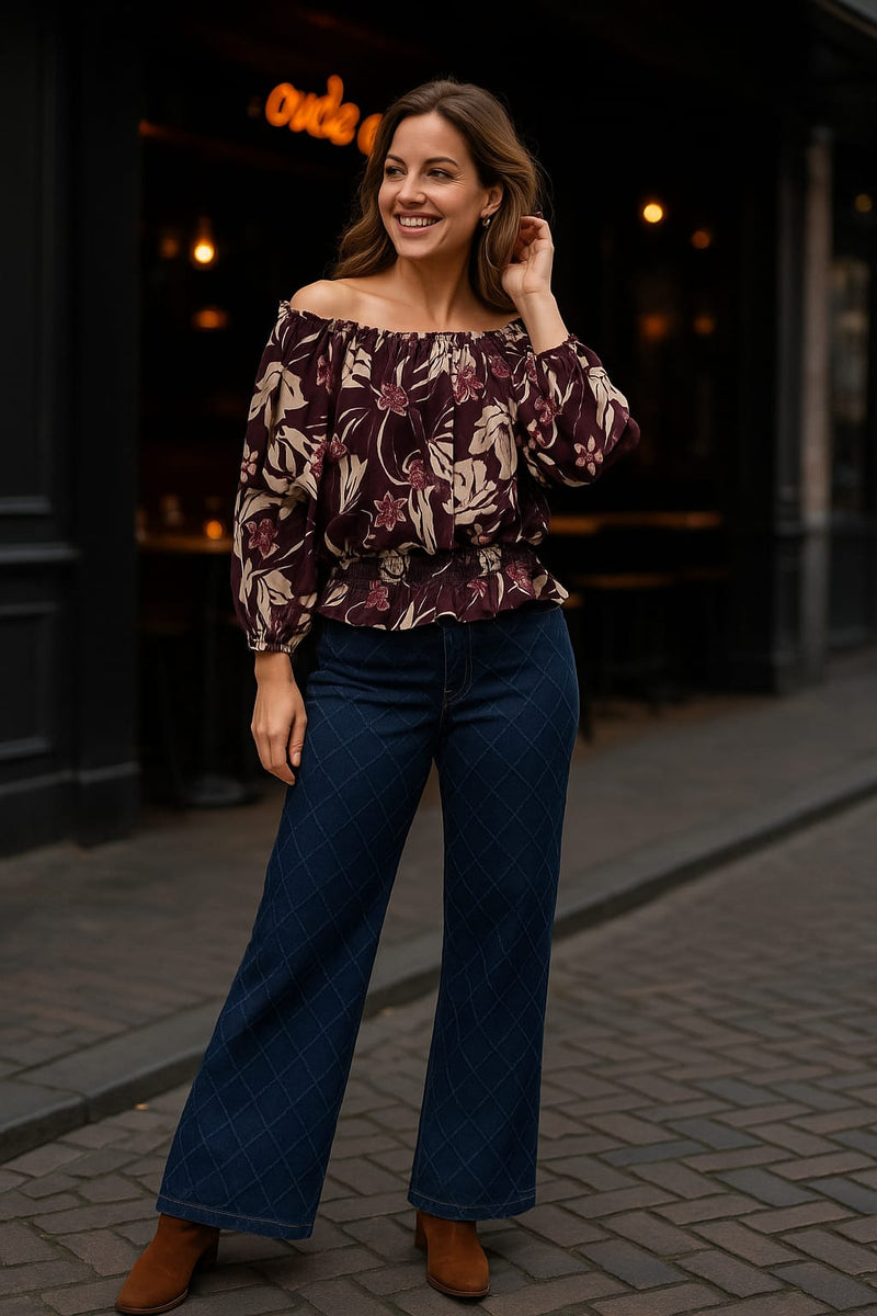 Wide Leg Textured Diamond Indigo Voggo Jeans JQ Wholesale wholesale women fashion