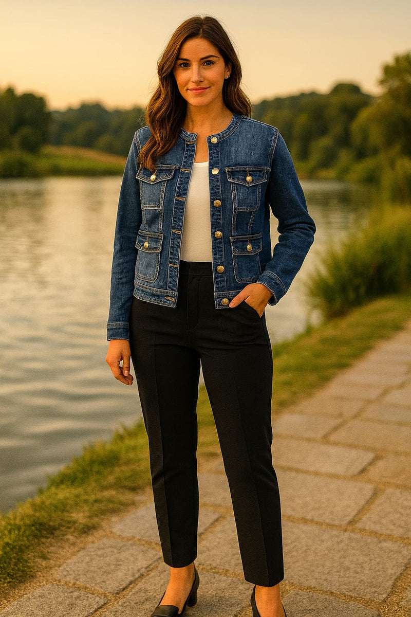 Voggo Gold Button Mandarin Denim Jacket (5P.PACK