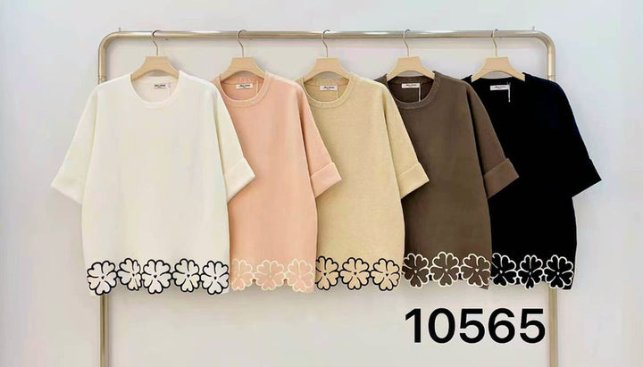 Floral Trim turn up Sleeve knit Jumper (2p.pack) - jqwholesale.com