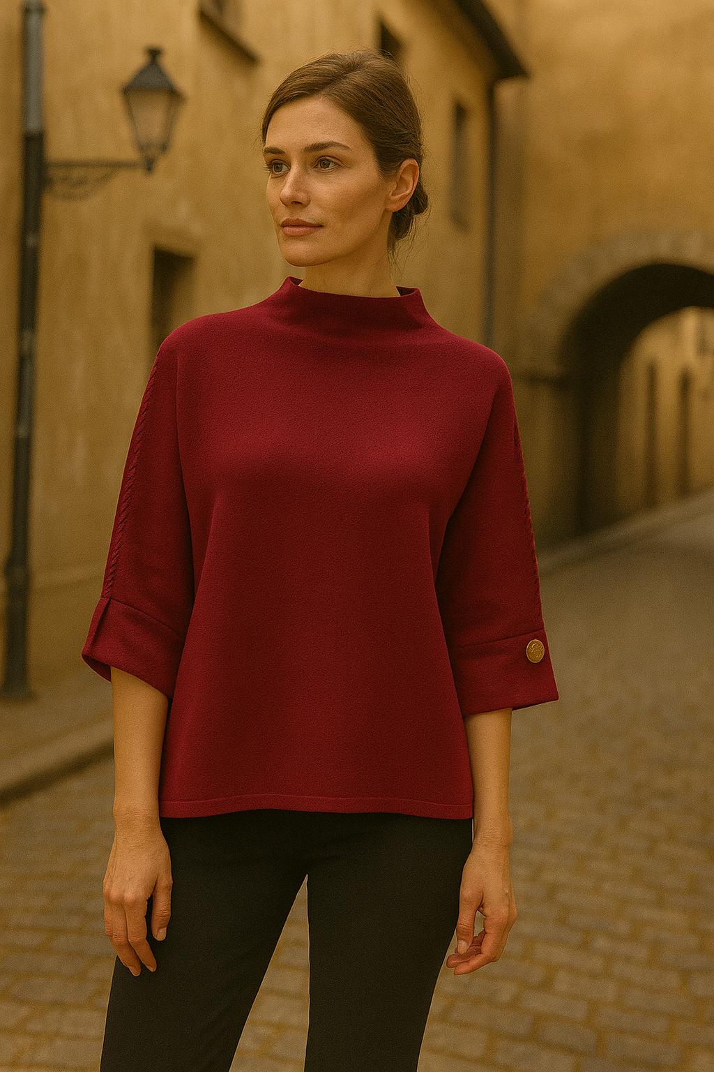 Gold Button Tonal Stitch Turtle Neck Knit