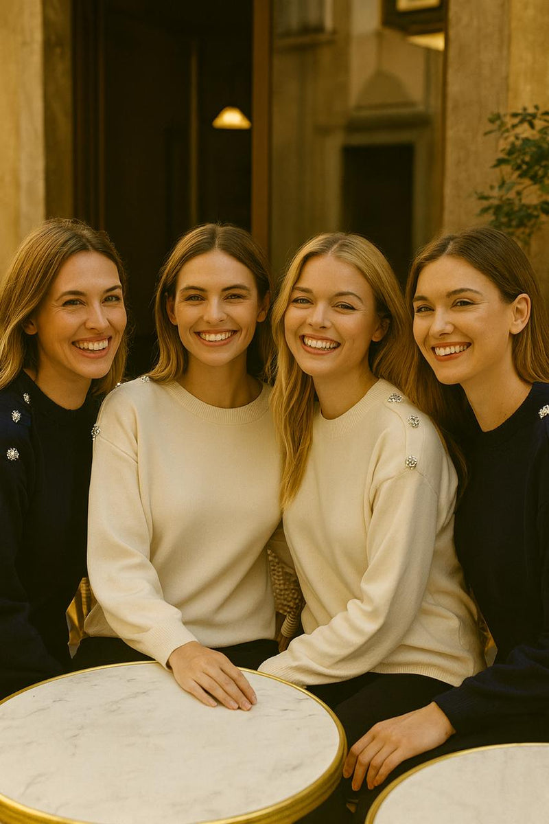 Crystal Embellished Crew Neck Jumper (2p.pack) - jqwholesale.com