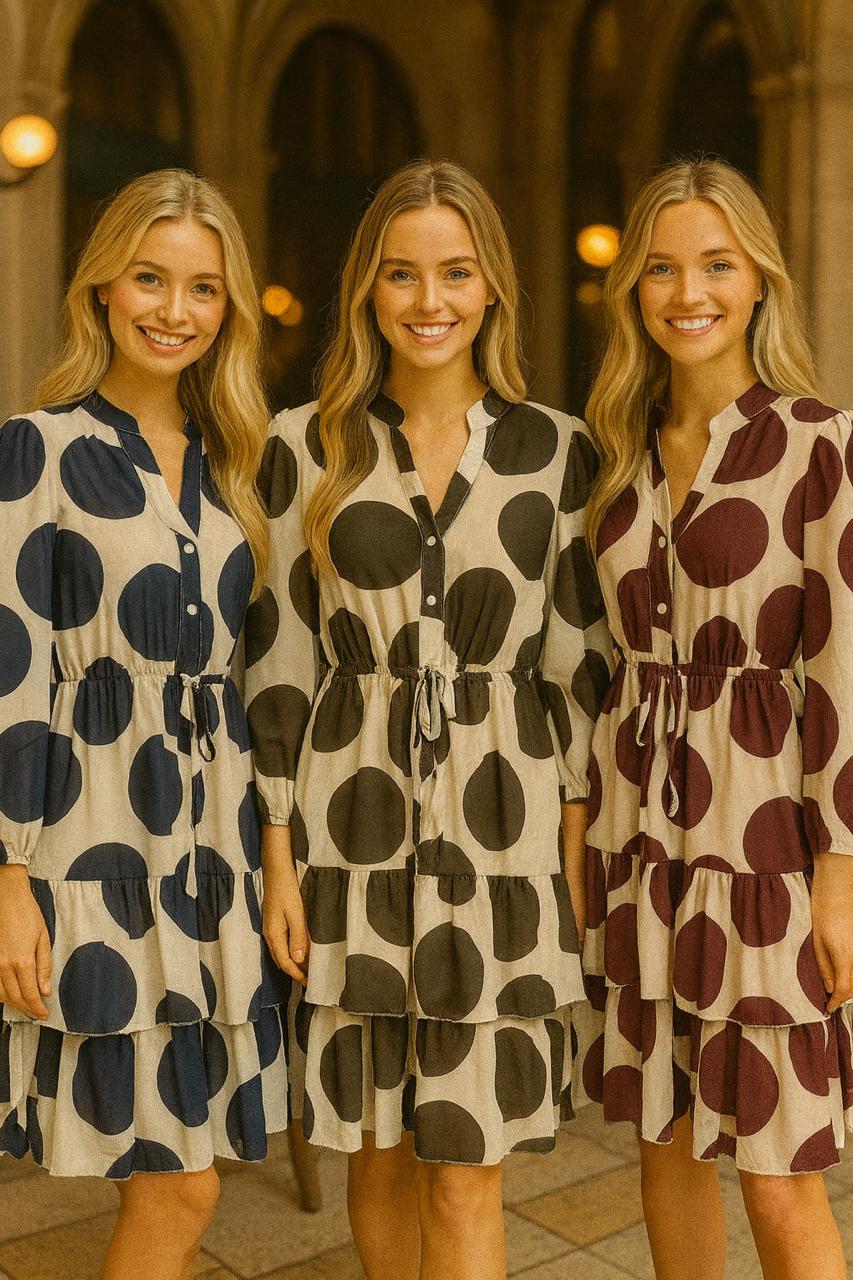 Polka dot Pull in tier midi dress - jqwholesale.com