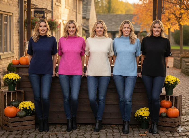 Crystal Sleeve Turtle Neck Fine Knit (2p.pack) - jqwholesale.com