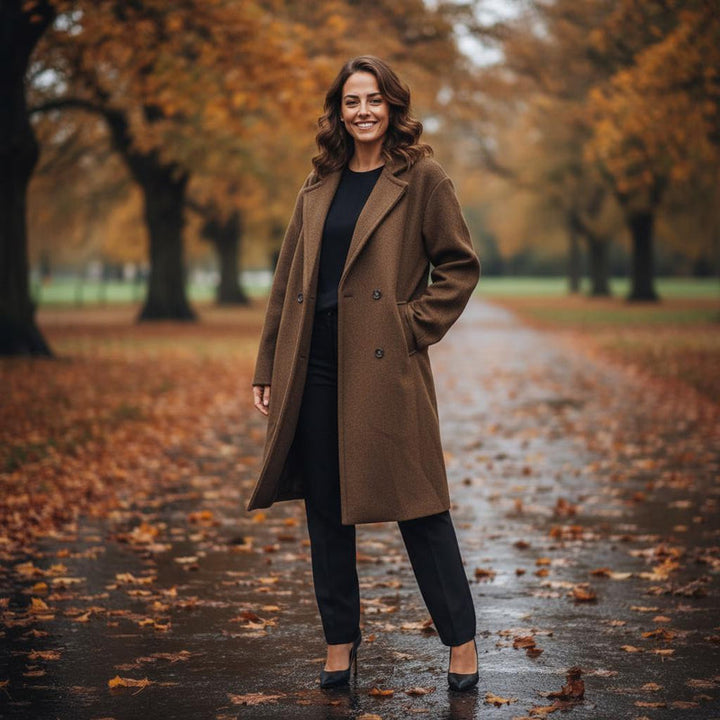 Soft Touch Lined Coat with Detachable Leopard Ruffle Brooch - jqwholesale.com