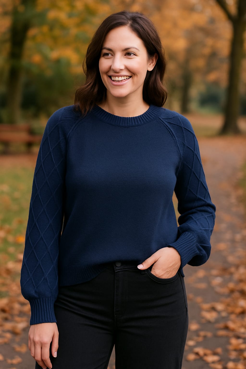 Diamond Cable Detail Sleeve Crew Neck Knit Jumper (2p.pack) - jqwholesale.com