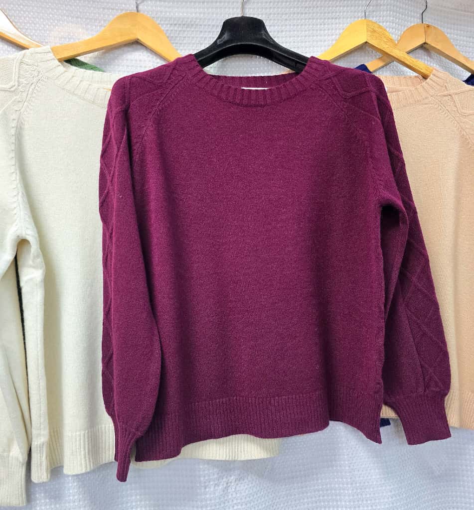 Diamond Cable Detail Sleeve Crew Neck Knit Jumper (2p.pack) - jqwholesale.com